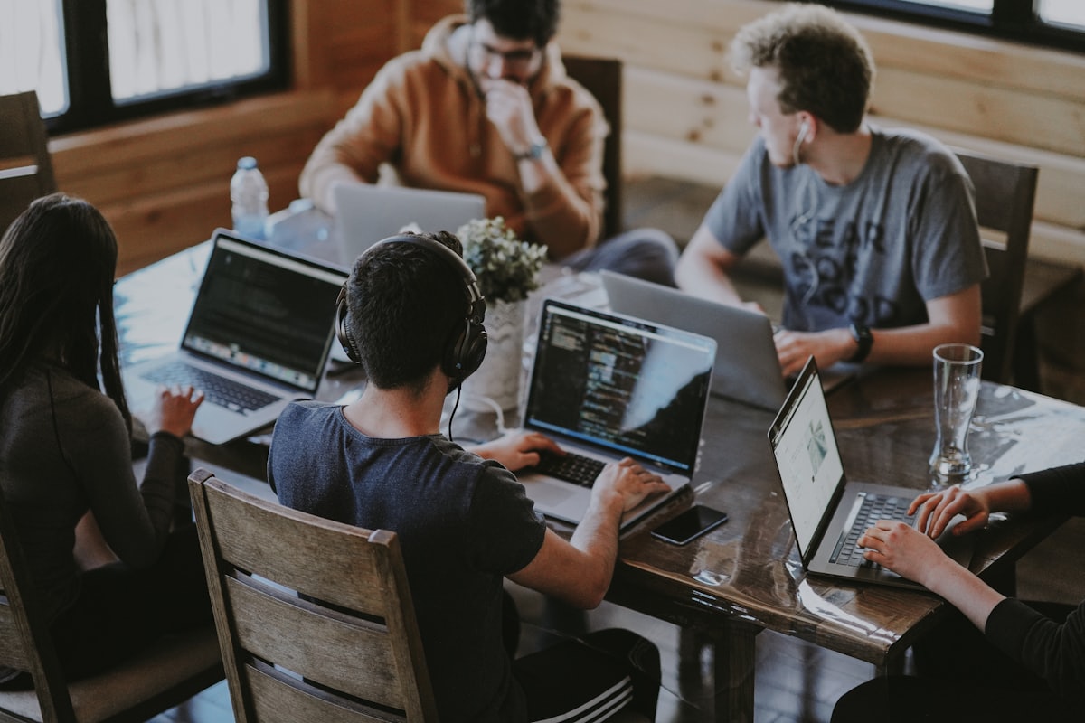 A team collaborating around a table